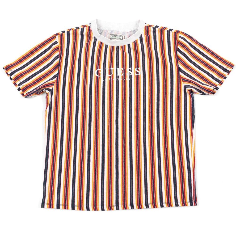 Guess Jeans Los Angeles Striped Shirt‎ Small Blue Yellow Red Embroidered Logo
